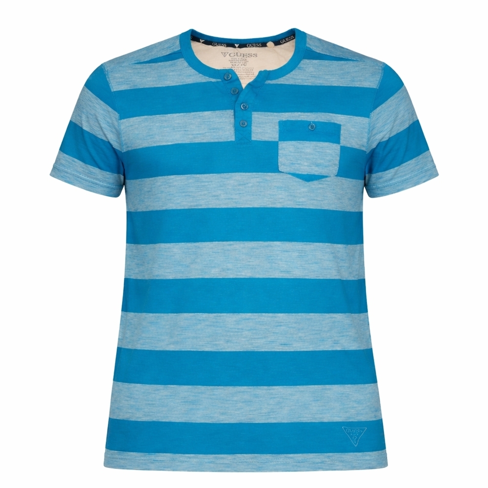 Guess Blue Striped Short Sleeve Henley Tee